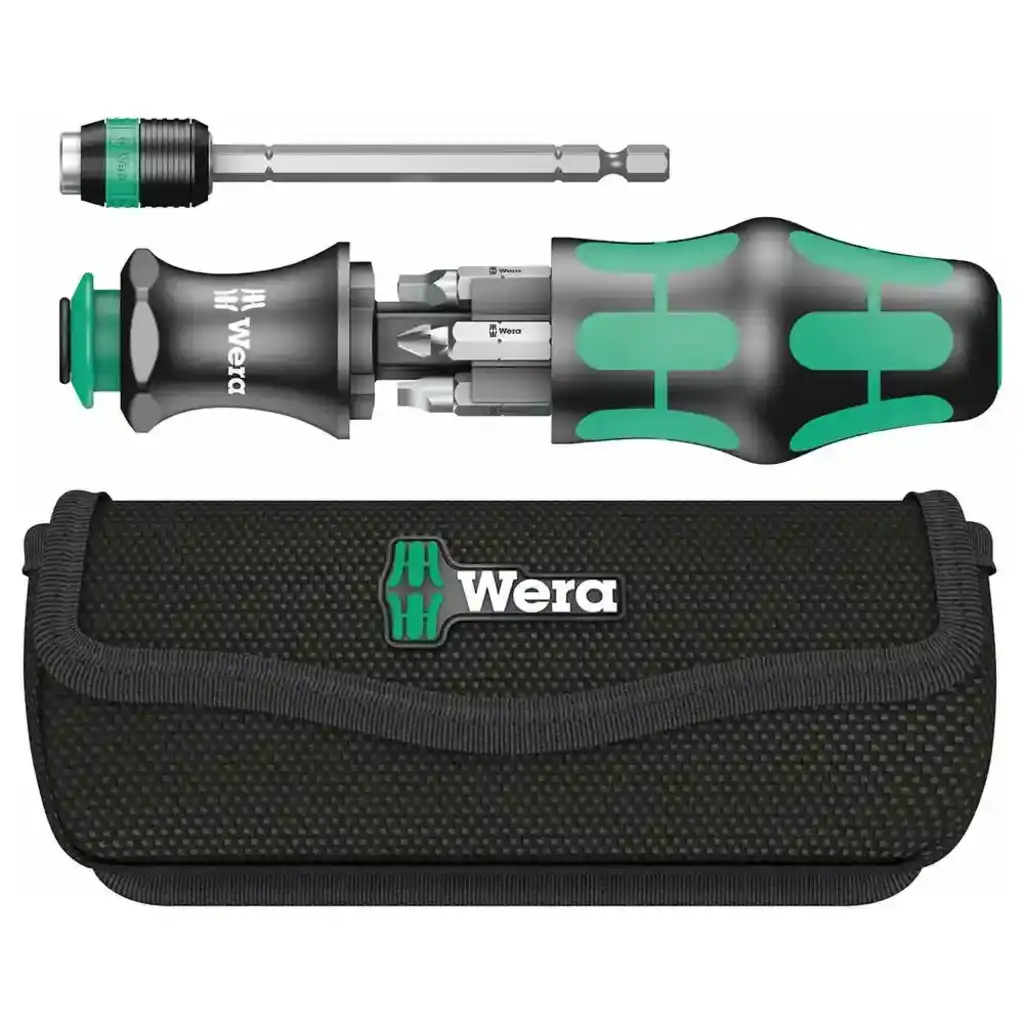 What design feature helps this screwdriver reach tight spaces?